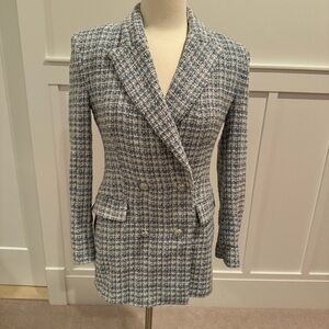 Zara tweed pale blue textured double breasted blazer , size medium